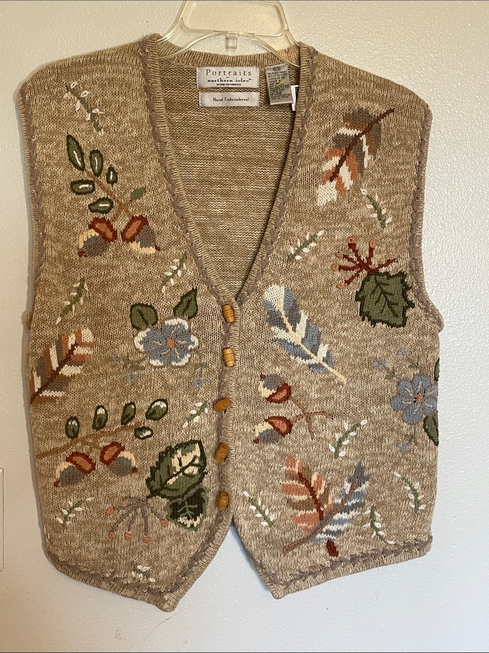 Portraits by Kathy Beige Floral Embroidered Knit Vest